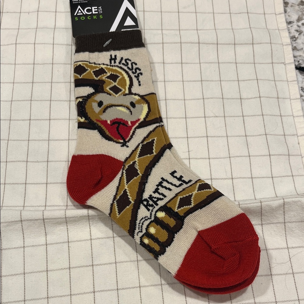 5/$25 Ace Kids Snake Pattern Socks - Red and Brown